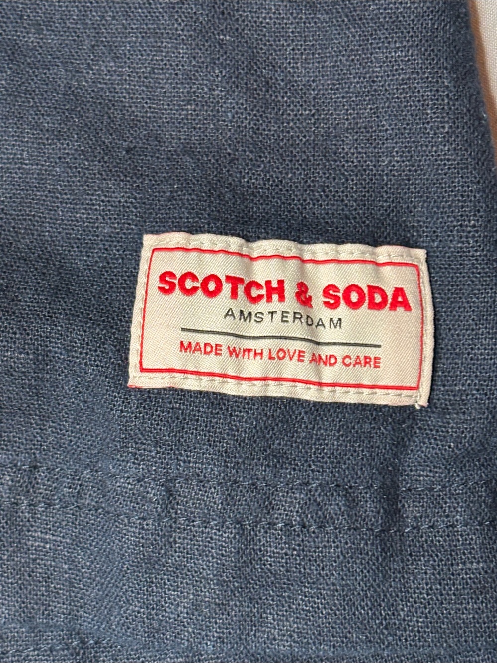 Women’s Scotch & Soda Navy Short-Sleeve Button-Down Shirt Linen Blend Size Large - Picture 3 of 9